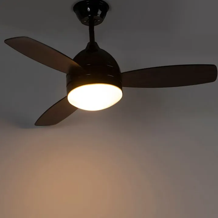 QAZQA Deckenventilator Mit Licht|Wohnzimmerlampen*Deckenventilator schwarz mit Holzaufdruck 96cm mit Fernbedienung - Rotar