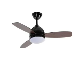 QAZQA Deckenventilator Mit Licht|Wohnzimmerlampen*Deckenventilator schwarz mit Holzaufdruck 96cm mit Fernbedienung - Rotar