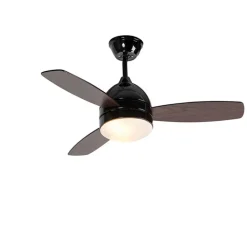QAZQA Deckenventilator Mit Licht|Wohnzimmerlampen*Deckenventilator schwarz mit Holzaufdruck 96cm mit Fernbedienung - Rotar