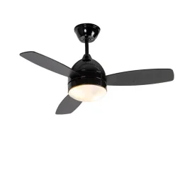 QAZQA Deckenventilator Mit Licht|Wohnzimmerlampen*Deckenventilator schwarz mit Holzaufdruck 96cm mit Fernbedienung - Rotar