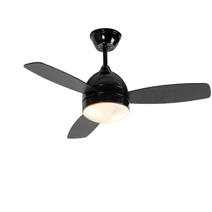 QAZQA Deckenventilator Mit Licht|Wohnzimmerlampen*Deckenventilator schwarz mit Holzaufdruck 96cm mit Fernbedienung - Rotar