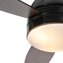 QAZQA Deckenventilator Mit Licht|Wohnzimmerlampen*Deckenventilator schwarz mit Holzaufdruck 96cm mit Fernbedienung - Rotar
