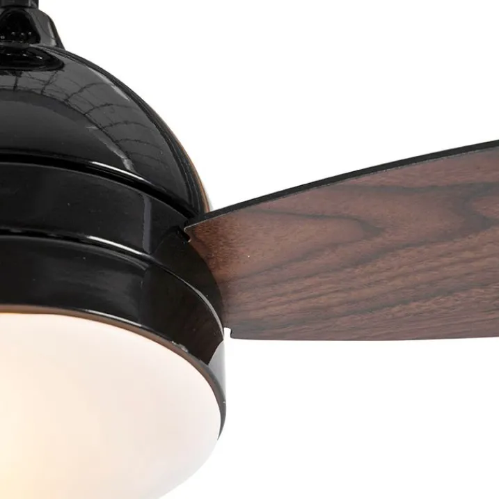 QAZQA Deckenventilator Mit Licht|Wohnzimmerlampen*Deckenventilator schwarz mit Holzaufdruck 96cm mit Fernbedienung - Rotar