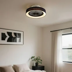 QAZQA Deckenventilator Mit Licht|Wohnzimmerlampen*Deckenventilator schwarz mit Sterneffekt 47cm inkl. LED Dimmbar mit Fernbedienung - Emily