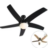 QAZQA Deckenventilator Mit Licht|Esszimmerlampen*Deckenventilator schwarz mit Holzprint 132cm mit Fernbedienung - Cool