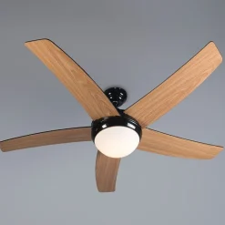 QAZQA Deckenventilator Mit Licht|Esszimmerlampen*Deckenventilator schwarz mit Holzprint 132cm mit Fernbedienung - Cool