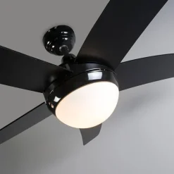 QAZQA Deckenventilator Mit Licht|Esszimmerlampen*Deckenventilator schwarz mit Holzprint 132cm mit Fernbedienung - Cool