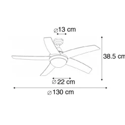 QAZQA Deckenventilator Mit Licht|Esszimmerlampen*Deckenventilator schwarz mit Holzprint 132cm mit Fernbedienung - Cool