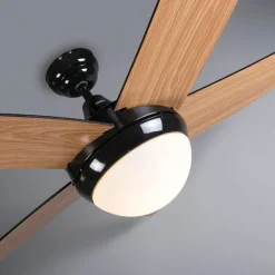 QAZQA Deckenventilator Mit Licht|Esszimmerlampen*Deckenventilator schwarz mit Holzprint 132cm mit Fernbedienung - Cool