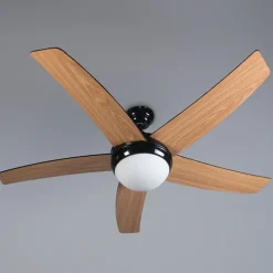 QAZQA Deckenventilator Mit Licht|Esszimmerlampen*Deckenventilator schwarz mit Holzprint 132cm mit Fernbedienung - Cool