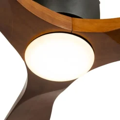 QAZQA Schlafzimmerlampen|Küchenlampen*Deckenventilator schwarz mit Holz 131,5 cm inkl. LED Dimmbar mit Fernbedienung - Jerri