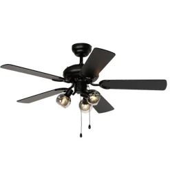 QAZQA Schlafzimmerlampen|Küchenlampen*Deckenventilator schwarz mit Holzprint 107,5 cm 3-flammig mit Zugschalter - Mistral Vidro