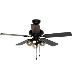 QAZQA Schlafzimmerlampen|Küchenlampen*Deckenventilator schwarz mit Holzprint 107,5 cm 3-flammig mit Zugschalter - Mistral Vidro