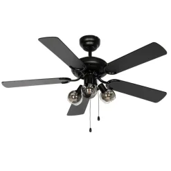 QAZQA Schlafzimmerlampen|Küchenlampen*Deckenventilator schwarz mit Holzprint 107,5 cm 3-flammig mit Zugschalter - Mistral Vidro