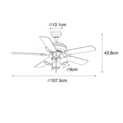 QAZQA Schlafzimmerlampen|Küchenlampen*Deckenventilator schwarz mit Holzprint 107,5 cm 3-flammig mit Zugschalter - Mistral Vidro