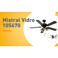 QAZQA Schlafzimmerlampen|Küchenlampen*Deckenventilator schwarz mit Holzprint 107,5 cm 3-flammig mit Zugschalter - Mistral Vidro