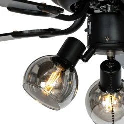 QAZQA Schlafzimmerlampen|Küchenlampen*Deckenventilator schwarz mit Holzprint 107,5 cm 3-flammig mit Zugschalter - Mistral Vidro