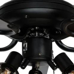 QAZQA Schlafzimmerlampen|Küchenlampen*Deckenventilator schwarz mit Holzprint 107,5 cm 3-flammig mit Zugschalter - Mistral Vidro