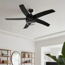 QAZQA Küchenlampen|Esszimmerlampen*Deckenventilator schwarz 132cm inkl. LED mit Fernbedienung - Cool Anello