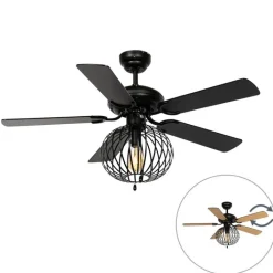 QAZQA Küchenlampen|Deckenventilator Mit Licht*Deckenventilator schwarz mit Holzaufdruck 107,5 cm mit Zugschalter - Mistral Johanna