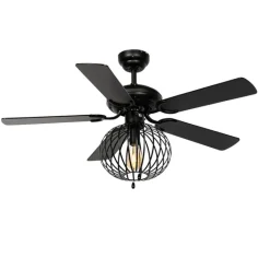 QAZQA Küchenlampen|Deckenventilator Mit Licht*Deckenventilator schwarz mit Holzaufdruck 107,5 cm mit Zugschalter - Mistral Johanna