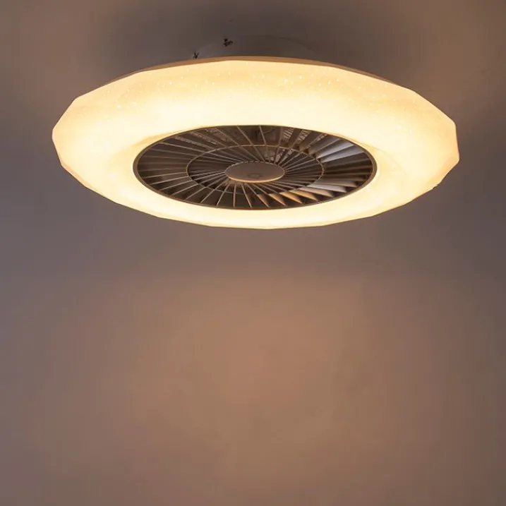 QAZQA Deckenventilator Mit Licht|Schlafzimmerlampen*Deckenventilator Silber mit Sterneneffekt 59cm inkl. LED Dimmbar mit Fernbedienung - Clima