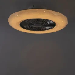 QAZQA Deckenventilator Mit Licht|Schlafzimmerlampen*Deckenventilator Silber mit Sterneneffekt 59cm inkl. LED Dimmbar mit Fernbedienung - Clima