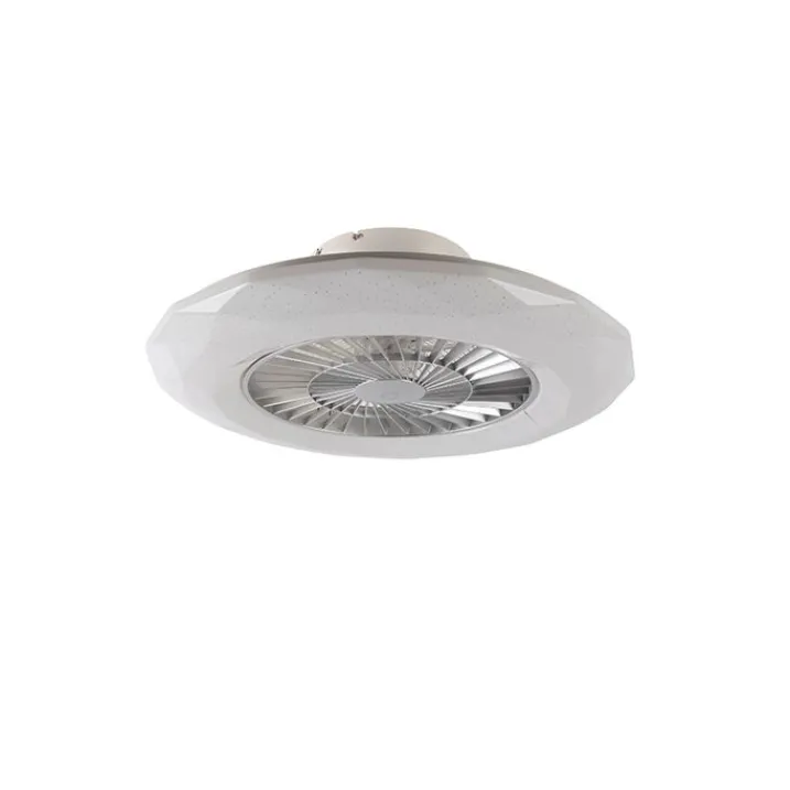 QAZQA Deckenventilator Mit Licht|Schlafzimmerlampen*Deckenventilator Silber mit Sterneneffekt 59cm inkl. LED Dimmbar mit Fernbedienung - Clima