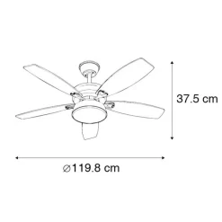 QAZQA Deckenventilator Mit Licht|Wohnzimmerlampen*Deckenventilator Stahl mit Fernbedienung inkl. LED - Malaki