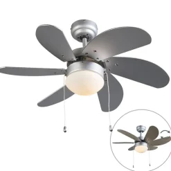 QAZQA Schlafzimmerlampen|Küchenlampen*Deckenventilator Stahl mit Holzprint 80cm mit Zugschalter - Fresh