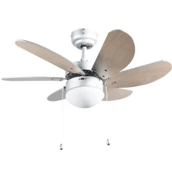 QAZQA Schlafzimmerlampen|Küchenlampen*Deckenventilator Stahl mit Holzprint 80cm mit Zugschalter - Fresh