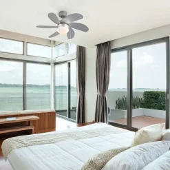 QAZQA Schlafzimmerlampen|Küchenlampen*Deckenventilator Stahl mit Holzprint 80cm mit Zugschalter - Fresh