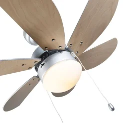 QAZQA Schlafzimmerlampen|Küchenlampen*Deckenventilator Stahl mit Holzprint 80cm mit Zugschalter - Fresh