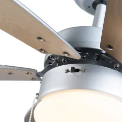 QAZQA Schlafzimmerlampen|Küchenlampen*Deckenventilator Stahl mit Holzprint 80cm mit Zugschalter - Fresh