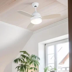 QAZQA Deckenventilator Mit Licht|Wohnzimmerlampen*Deckenventilator weiß mit Holzaufdruck 96cm mit Fernbedienung - Rotar