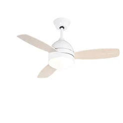 QAZQA Deckenventilator Mit Licht|Wohnzimmerlampen*Deckenventilator weiß mit Holzaufdruck 96cm mit Fernbedienung - Rotar