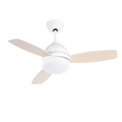 QAZQA Deckenventilator Mit Licht|Wohnzimmerlampen*Deckenventilator weiß mit Holzaufdruck 96cm mit Fernbedienung - Rotar