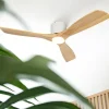 QAZQA Deckenventilator Mit Licht|Wohnzimmerlampen*Deckenventilator weiß mit Holz 131,5 cm inkl. LED Dimmbar mit Fernbedienung - Jerri