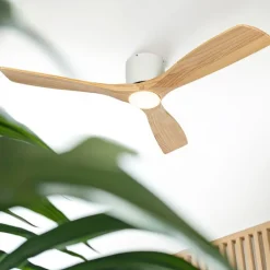 QAZQA Deckenventilator Mit Licht|Wohnzimmerlampen*Deckenventilator weiß mit Holz 131,5 cm inkl. LED Dimmbar mit Fernbedienung - Jerri