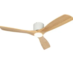 QAZQA Deckenventilator Mit Licht|Wohnzimmerlampen*Deckenventilator weiß mit Holz 131,5 cm inkl. LED Dimmbar mit Fernbedienung - Jerri