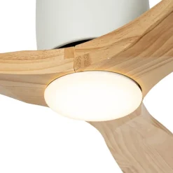 QAZQA Deckenventilator Mit Licht|Wohnzimmerlampen*Deckenventilator weiß mit Holz 131,5 cm inkl. LED Dimmbar mit Fernbedienung - Jerri