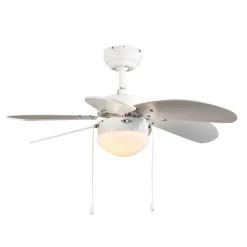 QAZQA Deckenventilator Mit Licht|Wohnzimmerlampen*Deckenventilator weiß mit Holzprint 80cm mit Zugschalter - Fresh