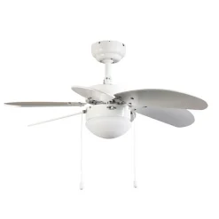 QAZQA Deckenventilator Mit Licht|Wohnzimmerlampen*Deckenventilator weiß mit Holzprint 80cm mit Zugschalter - Fresh