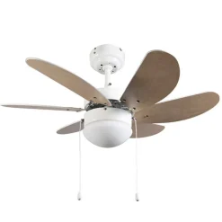 QAZQA Deckenventilator Mit Licht|Wohnzimmerlampen*Deckenventilator weiß mit Holzprint 80cm mit Zugschalter - Fresh