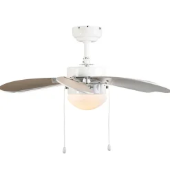 QAZQA Deckenventilator Mit Licht|Wohnzimmerlampen*Deckenventilator weiß mit Holzprint 80cm mit Zugschalter - Fresh