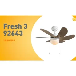 QAZQA Deckenventilator Mit Licht|Wohnzimmerlampen*Deckenventilator weiß mit Holzprint 80cm mit Zugschalter - Fresh