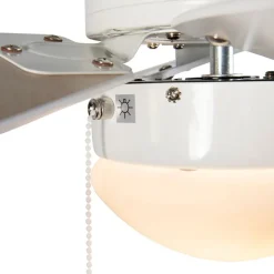 QAZQA Deckenventilator Mit Licht|Wohnzimmerlampen*Deckenventilator weiß mit Holzprint 80cm mit Zugschalter - Fresh