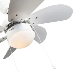 QAZQA Deckenventilator Mit Licht|Wohnzimmerlampen*Deckenventilator weiß mit Holzprint 80cm mit Zugschalter - Fresh