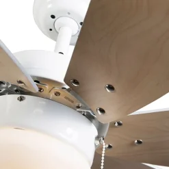 QAZQA Deckenventilator Mit Licht|Wohnzimmerlampen*Deckenventilator weiß mit Holzprint 80cm mit Zugschalter - Fresh
