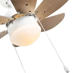 QAZQA Deckenventilator Mit Licht|Wohnzimmerlampen*Deckenventilator weiß mit Holzprint 80cm mit Zugschalter - Fresh